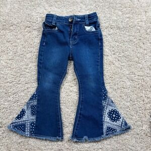 Cowgirl Hardware Kids Blue Denim Flare Jeans with Bandana Print Size 2T